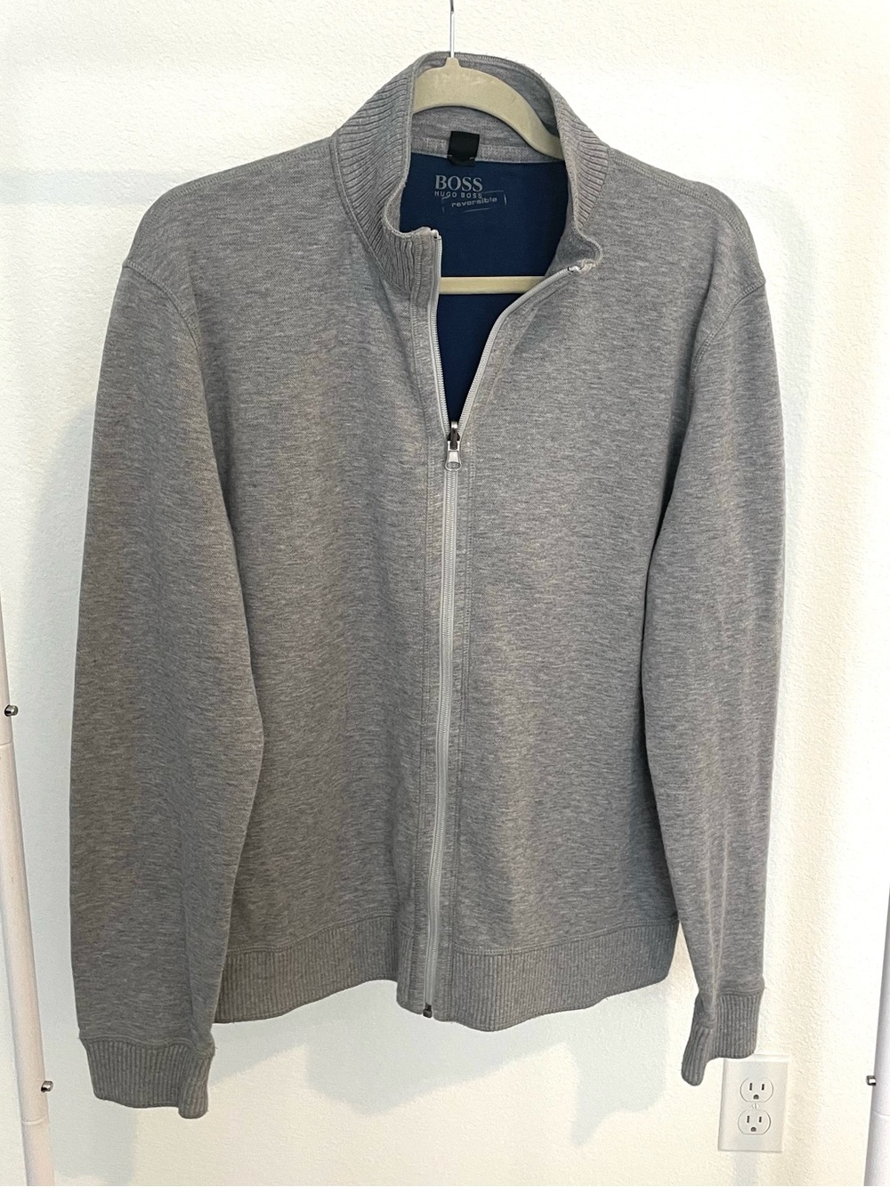 BOSS Light Gray Full-Zip Knit Sweater